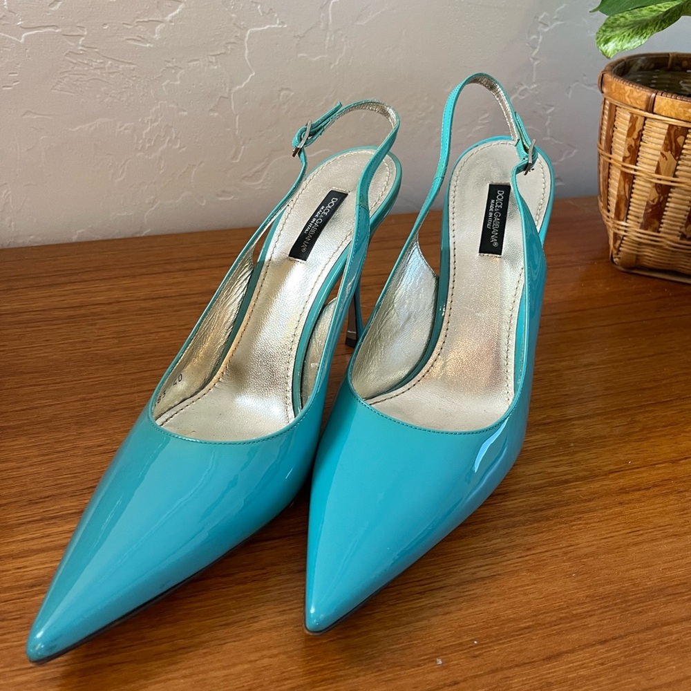Dolce & Gabbana Turquoise Patent Slingback Heels